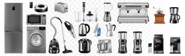 逼真的一套家庭和厨房电器图片下载