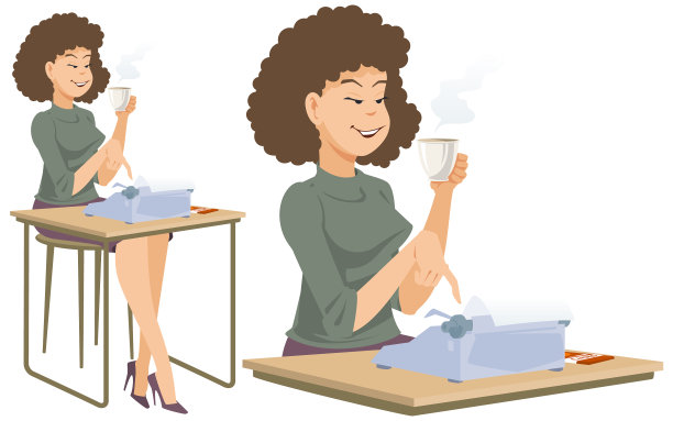 美丽的女孩在打字机为互联网工作图片下载