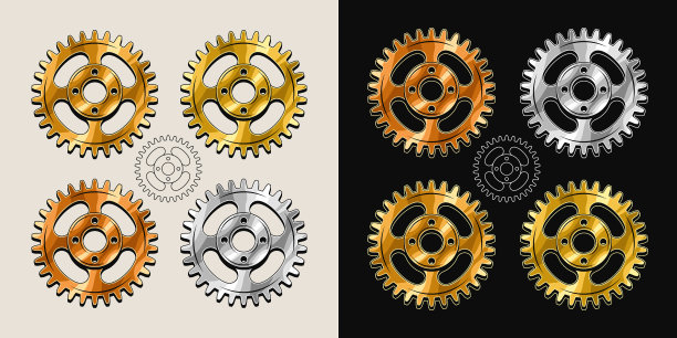 黄金黄铜铜钢齿轮在复古风格图片下载