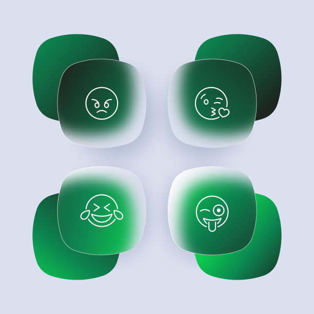 表情符号设置图标。感情、生气、亲吻、心动、爱、笑、秀舌头、在线交流。表达情感的概念。Glassmorphism风格。矢量线图标的业务和广告图片下载