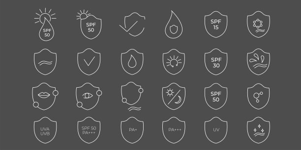 SPF 50, 30, 15防晒图标设置。图片下载