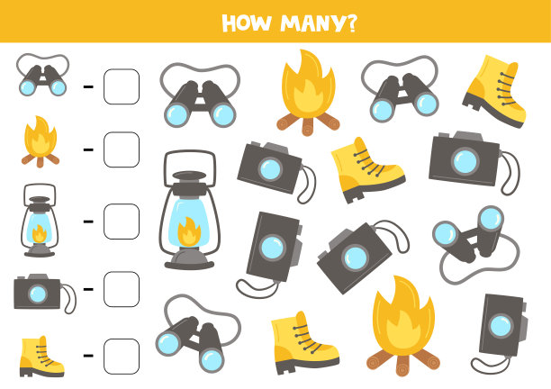 计数游戏与平面露营的图片。数学工作表。图片下载