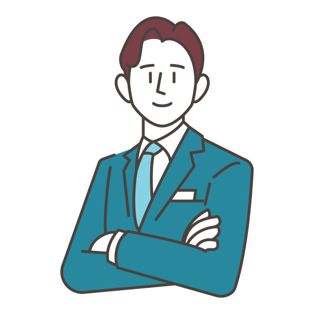 双臂交叉微笑的男性商人[矢量插图]。图片下载