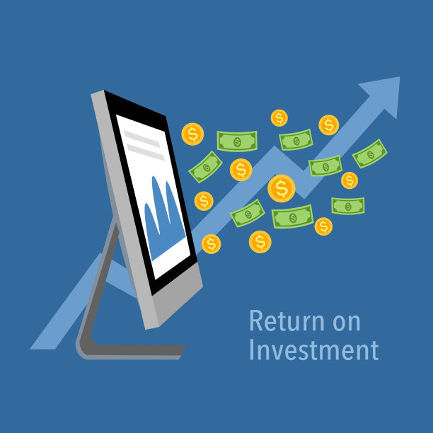 投资回报概念矢量插图。硬币和纸币从电脑屏幕上飞出，平面设计的上升箭头。图片下载