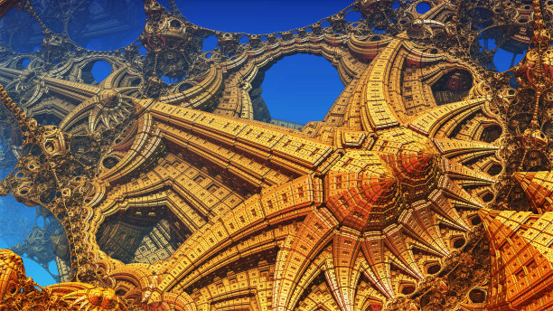 金灿灿的建筑结构，抽象的金属造型的古文明建筑图片下载