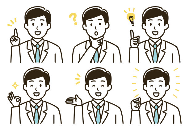 白大褂男子面部表情变化插画套装(无肤色版)图片下载