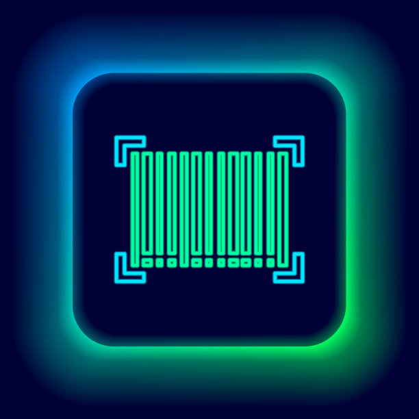 发光的霓虹灯线条码图标孤立在黑色图片下载