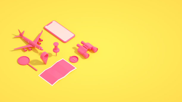 假日旅游目的地黄色背景，导航定位Pin，等距投影图片下载