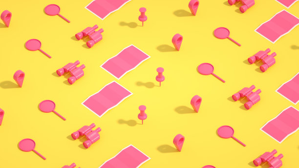 假日旅游目的地黄色背景，导航定位Pin，等距投影图片下载