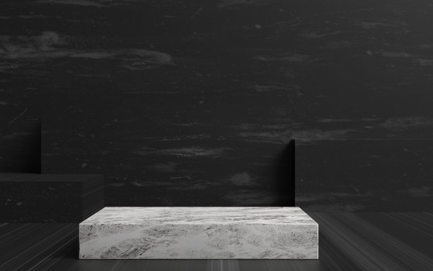 最小抽象的空平台场景与大理石站在黑暗的背景图片下载