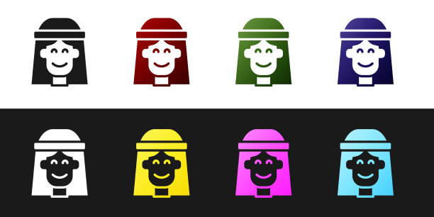 设置嬉皮女孩图标孤立的黑色和白色图片下载