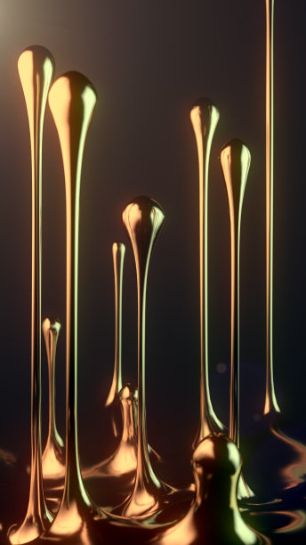 金色的奢华水滴向上流淌。优雅风格的背景。现代3 d图形。抽象的数字说明图片下载