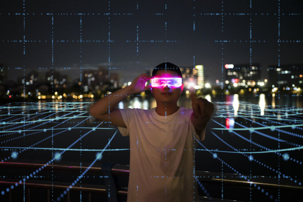 现代城市虚拟眼和网络粒子的概念图片下载