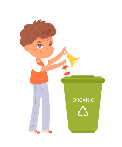 可爱的男孩在垃圾桶里分类有机垃圾图片下载
