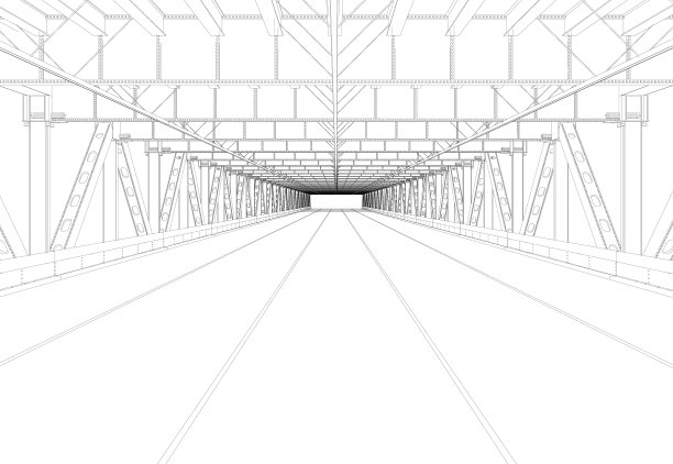 桥下道路的轮廓从黑线孤立在白底上。透视图。3 d。矢量插图。图片下载