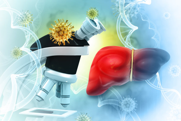 甲、乙、丙、丁、戊型肝炎病毒感染肝脏疾病。微观背景。三维演示图片下载