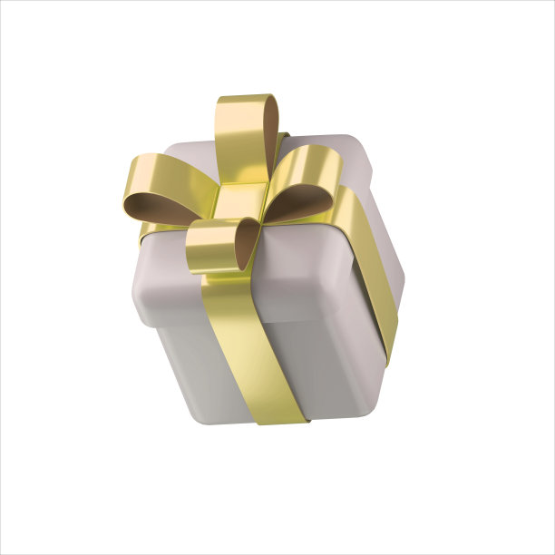 逼真的3d白色礼盒与金色光泽的丝带蝴蝶结图片下载