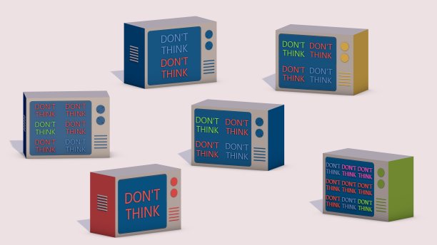 电视彩色文字“不要思考”。3 d渲染。图片下载