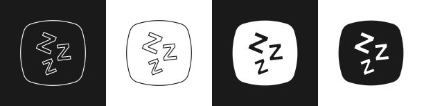 设置沉睡图标孤立在黑色和白色图片下载