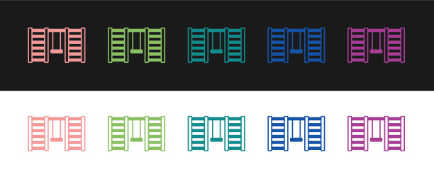 设置木制瑞典墙图标孤立在黑色和图片下载