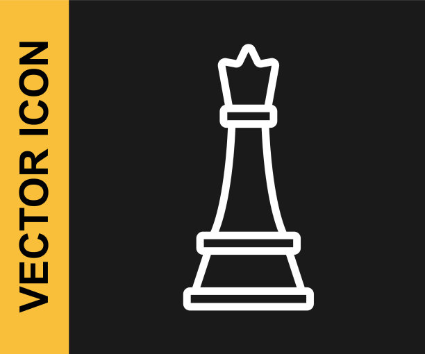 白线国际象棋图标孤立在黑色背景图片下载