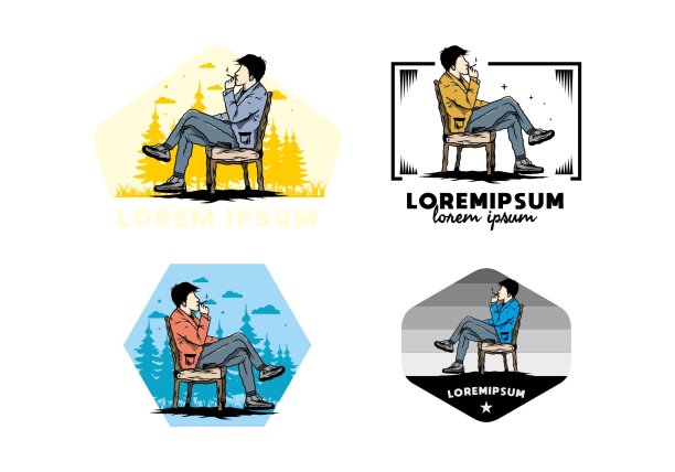 男人坐在椅子上抽烟的插图图片下载