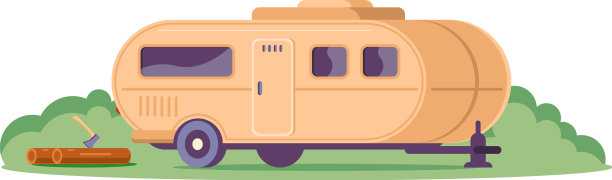 露营拖车停在附近的草丛里图片下载