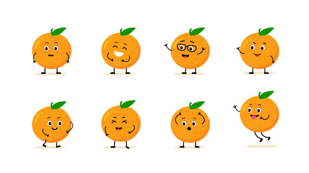 性格橙色,水果。开心可爱的卡通表情包。图片下载