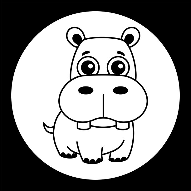 向量黑白模板有趣的河马。新生儿和托儿所设计的插图剪影图片下载