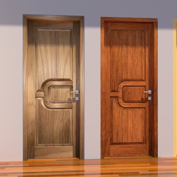 木门模型面板D从选定的木材，萨玛林达烤箱坎珀木材，柚木，莫兰蒂烤箱，默鲍乌烤箱，Bengkirai，乌林，在3D插图与照片质量4K和8K或全高清图片下载