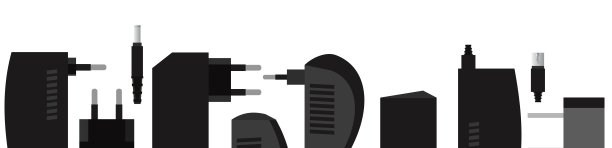 充电器。电器电源。带整流器的电气插头。孤立在白色背景。底部水平组合边框。向量图片下载