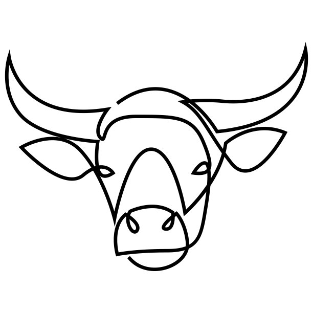 奶牛头在连续线艺术绘画风格。牛角肖像极简黑色直线素描。矢量插图。图片下载