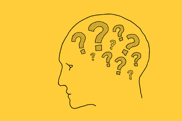 怀疑的概念。手绘插图在黄色图片下载