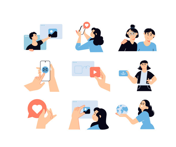 一组社交媒体人物插图图片下载