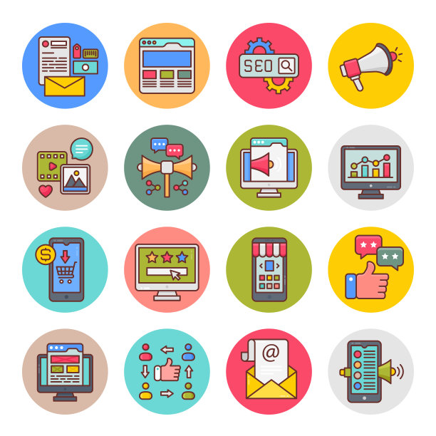 数字营销圆形图标 - 矢量图片下载