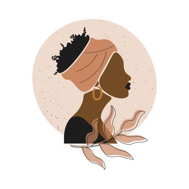 肖像美丽的非洲妇女在头巾。黑人女性的剪影。放荡不羁的风格的插图。孤立的矢量图。图片下载