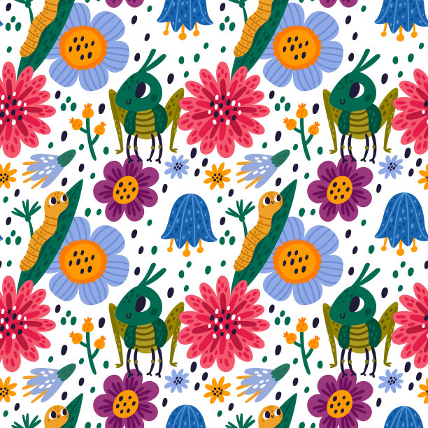 可爱的虫子无缝图案卡通印花图片下载