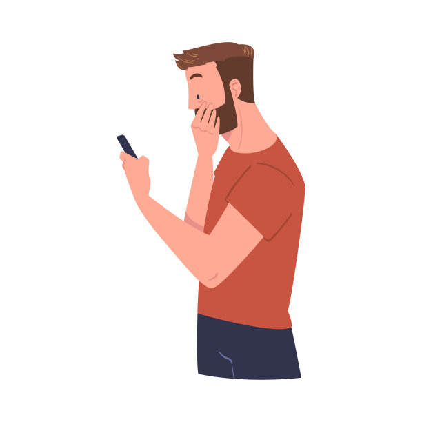 胡子男人性格与智能手机阅读震惊的内容或新闻向量插图图片下载