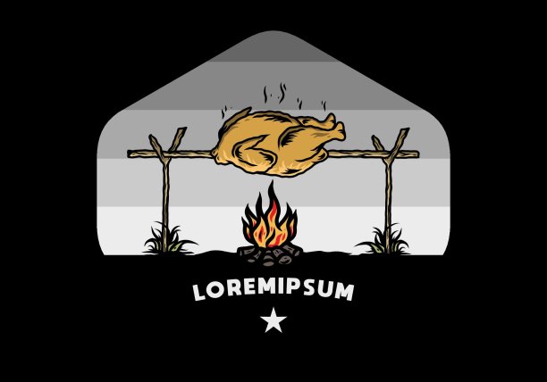 烤鸡篝火插图设计图片下载