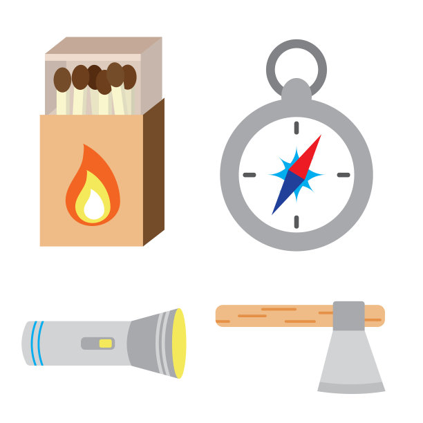 一套旅游和露营装备指南针图片下载