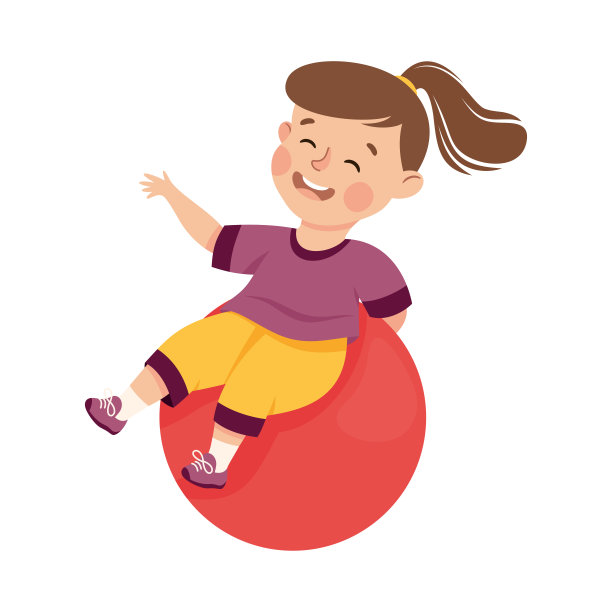 小女孩在学校矢量插画课上玩健身球图片下载