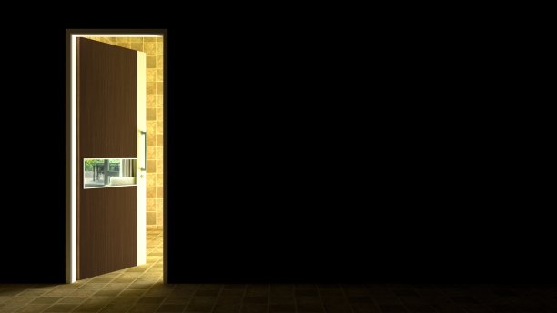 房间内的光线从一扇敞开的门中照射出来，具有深色和黑色的外观，具有4K和8K的照片图像分辨率或全HD 7图片下载