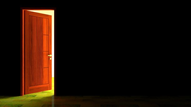 房间内的光线从一扇敞开的门中照射出来，具有深色和黑色的外观，具有4K和8K的照片图像分辨率或全高清6图片下载