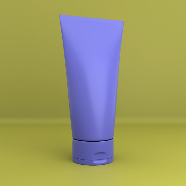 黄色背景上没有标识和铭文的蓝色管。图片下载