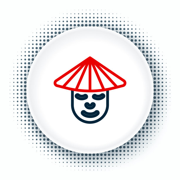 线条亚洲或中国的圆锥形草帽图标图片下载