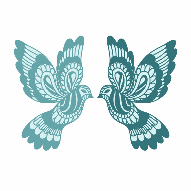 一对抽象的涂鸦风格的鸽子在白色背景上是和平的象征。图片下载