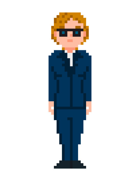 商务女性戴眼镜像素人物。电子游戏角色。向量,孤立。图片下载