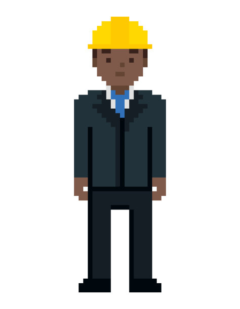 建筑师化身工作和职业。像素矢量插图。图标的图形。图片下载