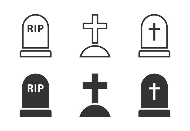 墓碑图标集。RIP墓碑图标。矢量素材。图片下载
