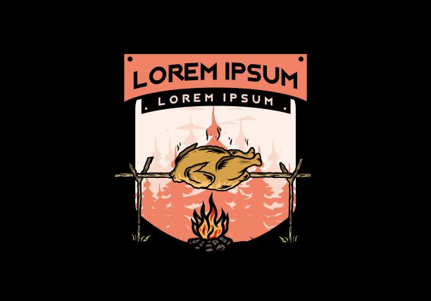 烤鸡篝火插图设计图片下载